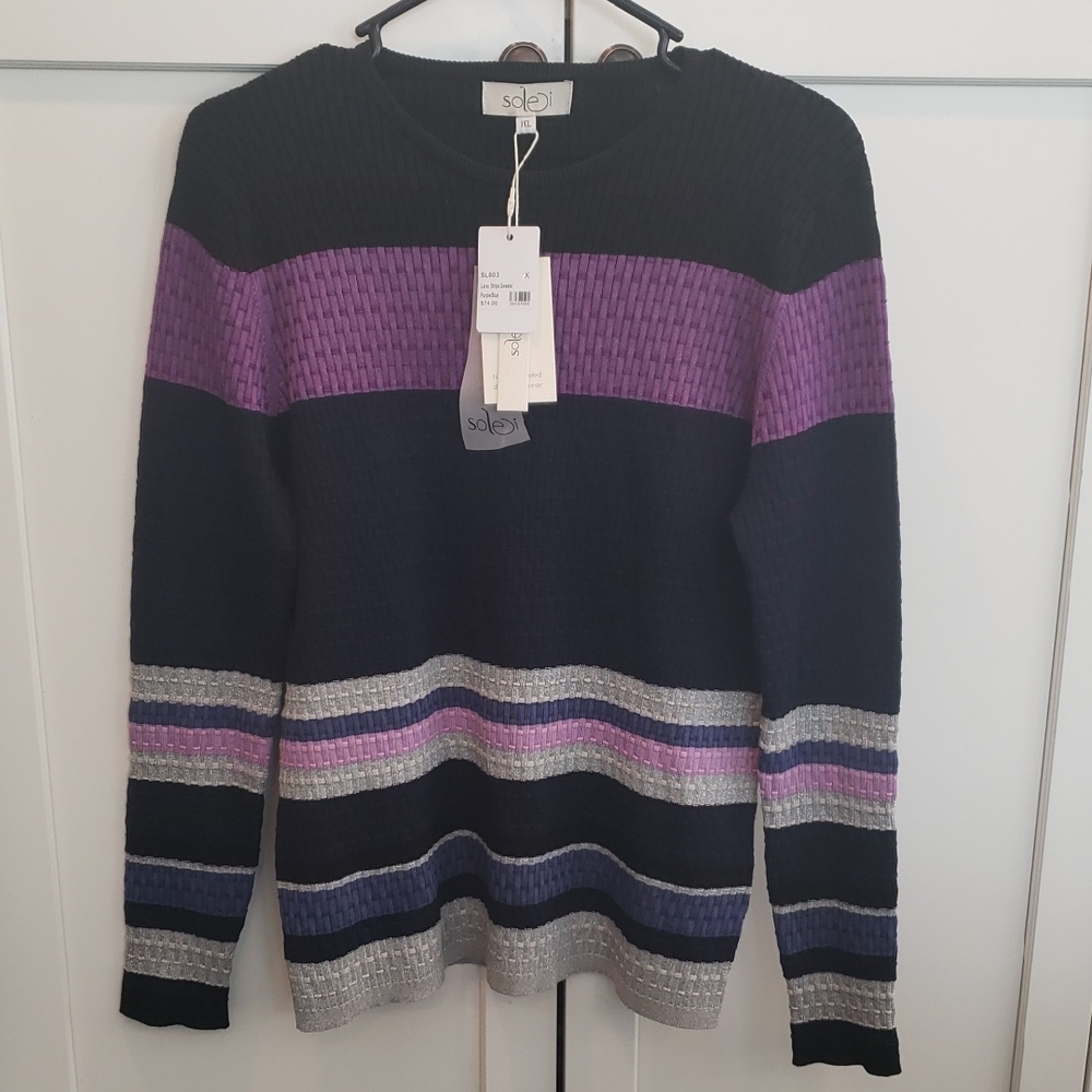 Elegant Striped Sweater in Black and Purple